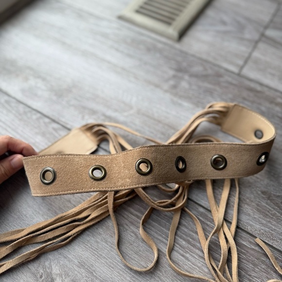 Laura Petite Tie Up Fringe Suede Leather Belt Boho Tie Up Belt Made in Canada - Picture 6 of 9
